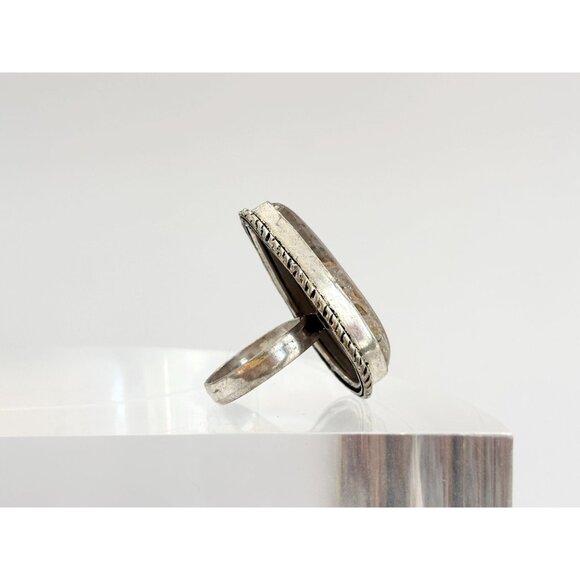 Agate Teardrop Shaped Southwest Style 925 Sterling Silver Vintage Ring - sz 5 - Picture 3 of 9